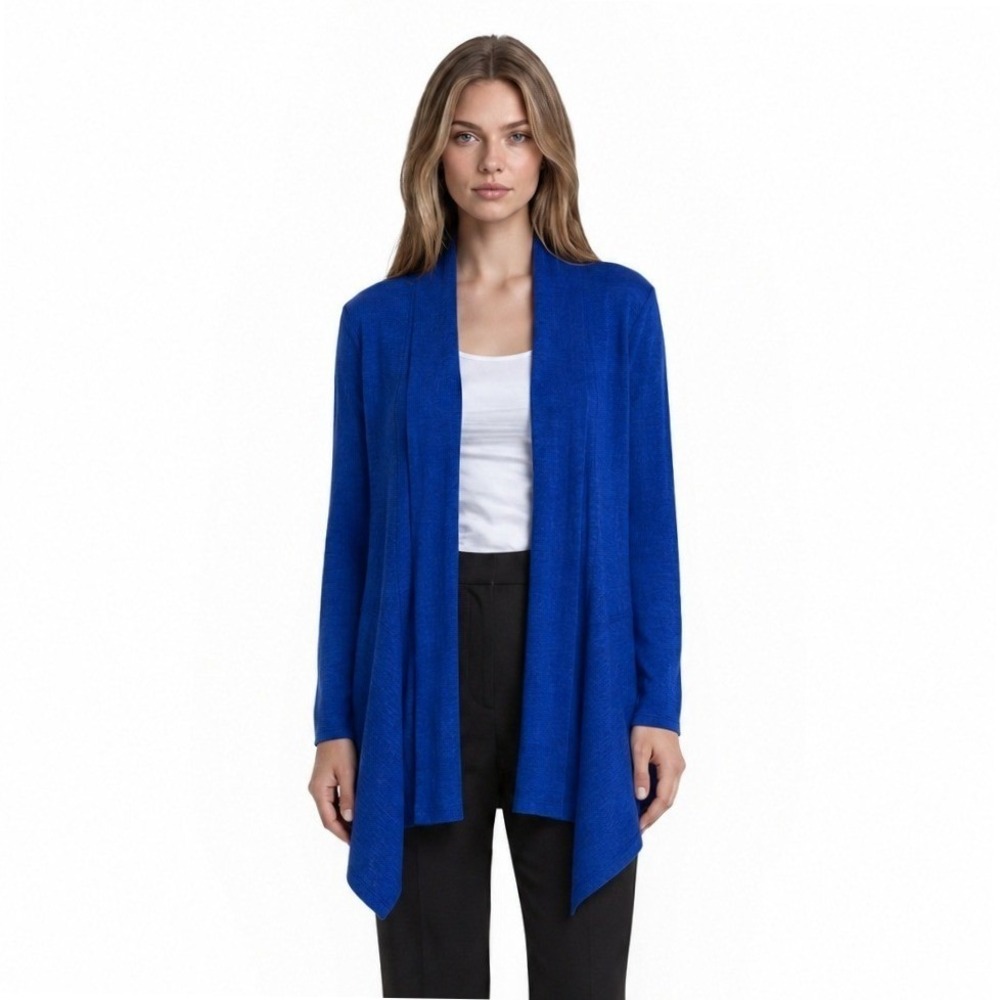 NEW Chico's Knit Cardigan Sweater Women's Size 1 US Medium Blue Cotton Slub Open